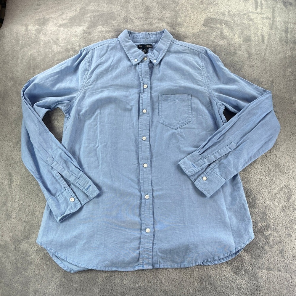 Gap Oxford Shirt S Blue Boyfriend Fit Button Down Top Capsule Wardrobe Layering - Picture 2 of 11